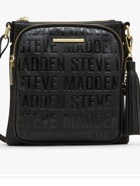 Steve Madden Black Embossed Leather Crossbody with Tassel